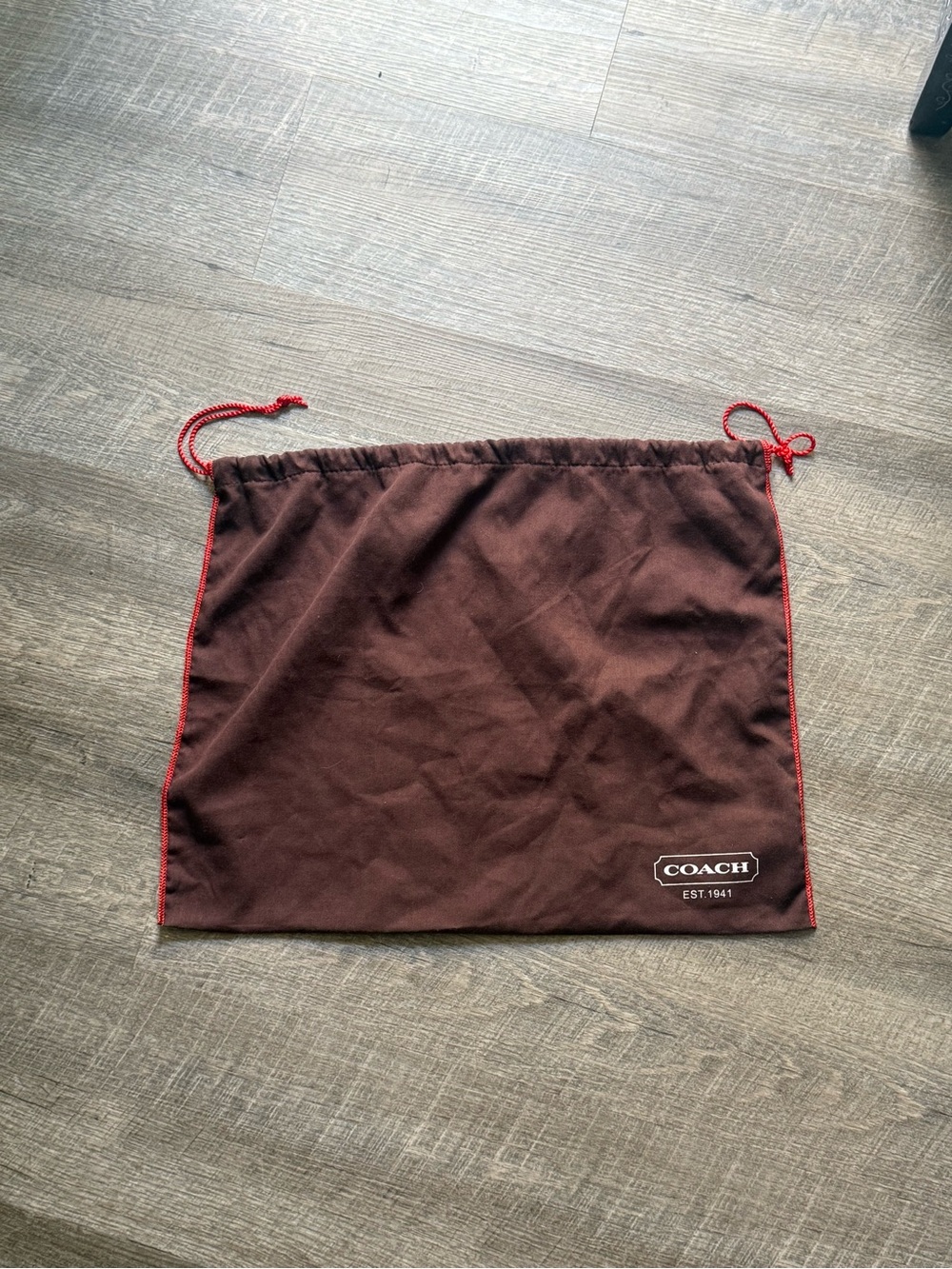 COACH Brown Drawstring Dust Pouch with Red Trim B4